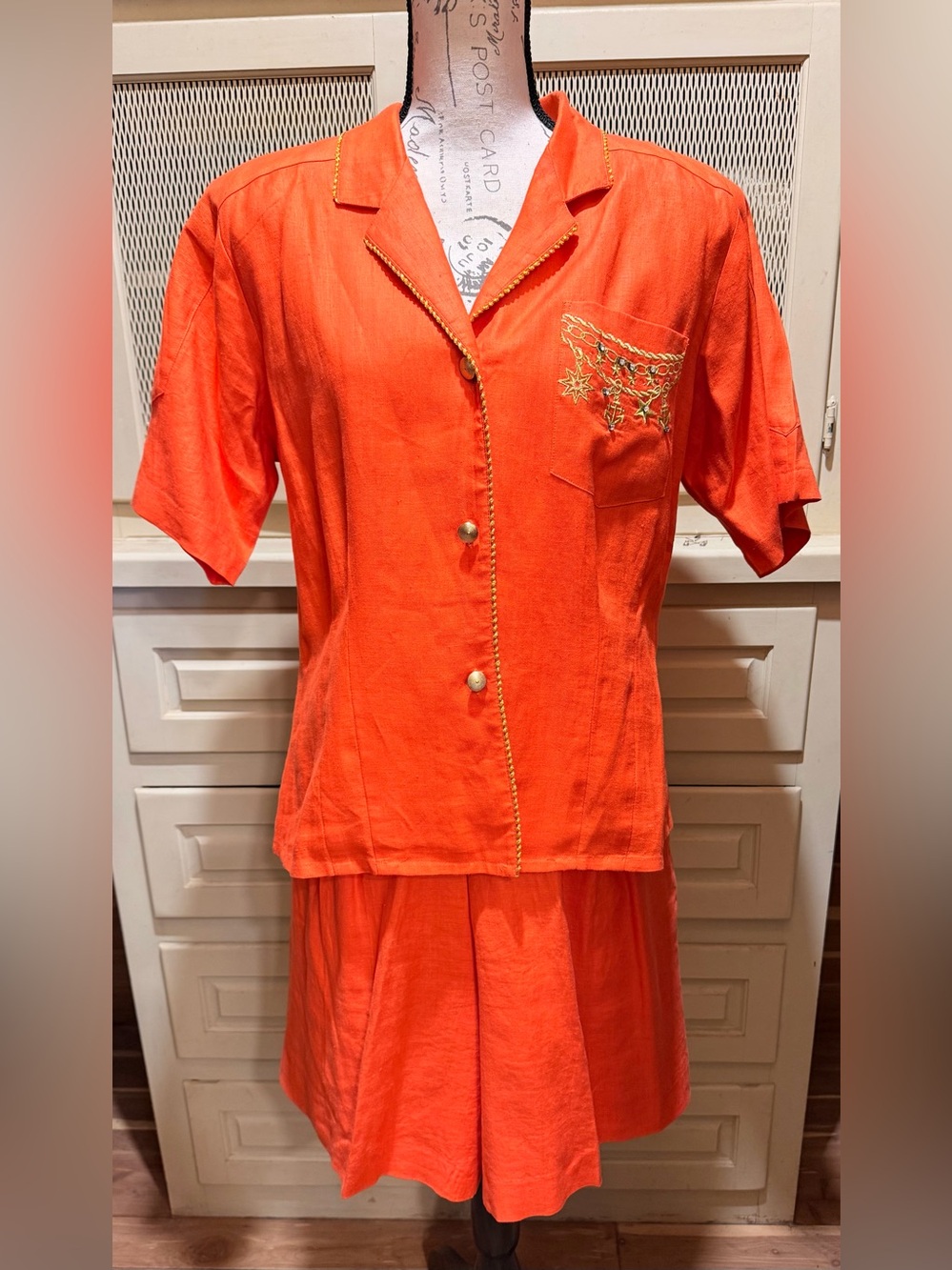 VTG Cache Orange 100% Linen Two-Piece Short Set